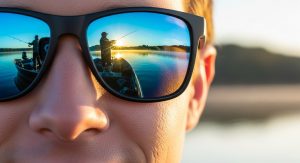 angler wearing polarized sunglasses spotting fish underwater