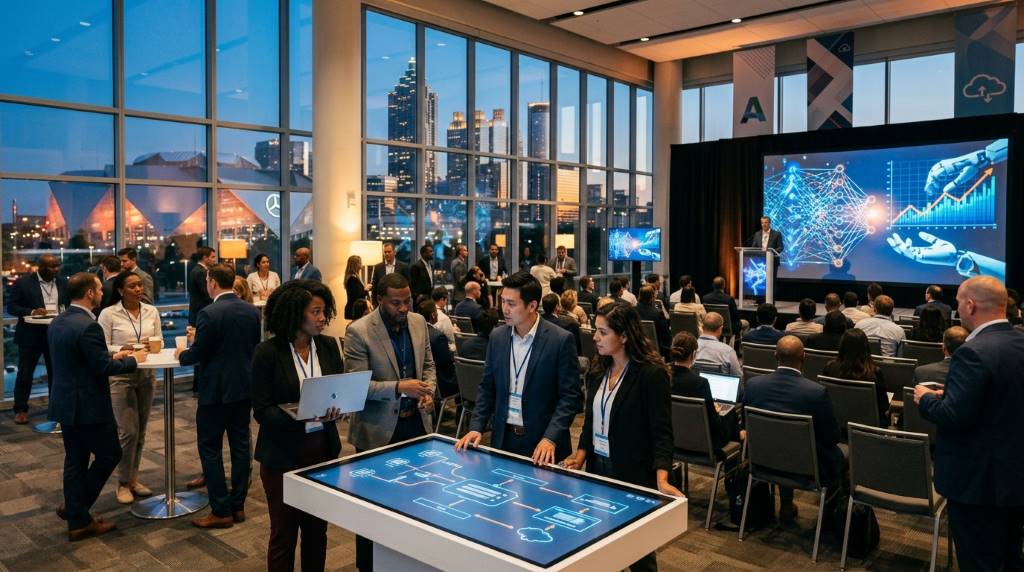 Corporate leaders discussing AI governance strategies during a technology event in Atlanta