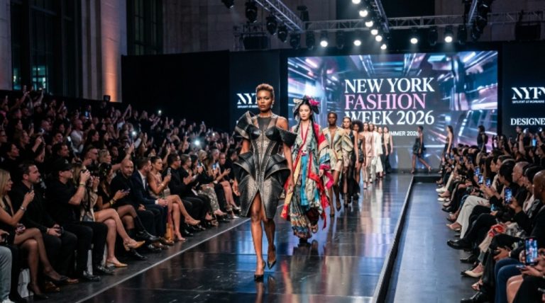 Models walking a runway during New York Fashion Week 2026