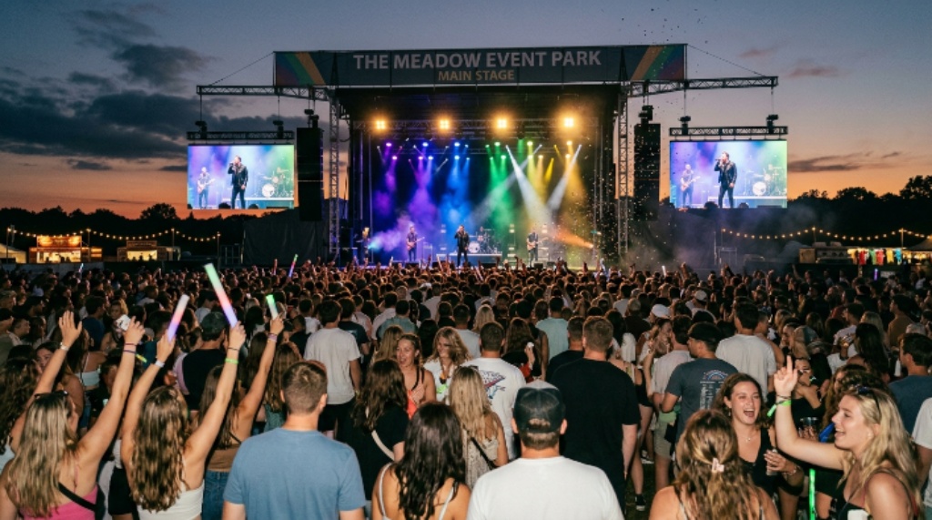 Evening concert crowd at The Meadow Event Park main stage