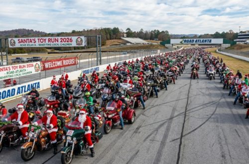 Hundreds of motorcycles lined up at Road Atlanta for Santa's Toy Run 2026