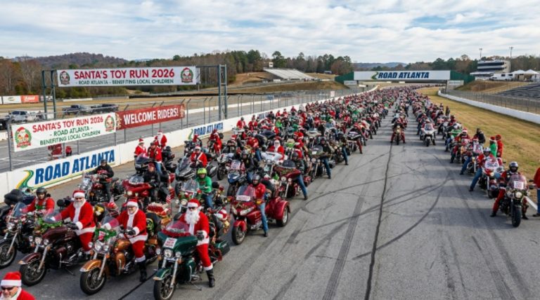Hundreds of motorcycles lined up at Road Atlanta for Santa's Toy Run 2026
